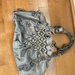 Grey leather purse with coin accents